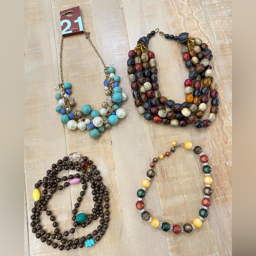4 Bundle Beaded Statement Bib Necklaces Forever 21 - image 1